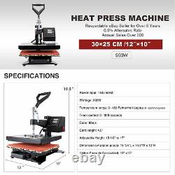 12x10 Heat Press Machine 900W T-Shirt Digital Transfer Sublimation Swing Away