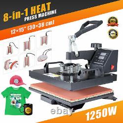 12x15 8-in-1 Heat Press Machine Professional 360 Swing-Away T Shirt Press