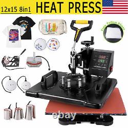 12x15 8 in 1 Heat Press Machine Swing Away Digital Sublimation T-shirt Mug Plate