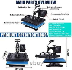 12x15 Heat Press 5 in 1 Upgrade Sublimation Machine T-shirt Hat Mug Plate DIY