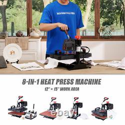 12x15 Heat Press Machine 8in1 T Shirt Transfer 1000W Press with Slide Out Base