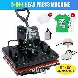 12x15 Heat Press Machine w Transfer Sheets 360 Swivel for T Shirts & More 5 in 1