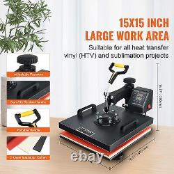 15X15 Heat Press Machine 2 in 1 for T Shirts and Hats, Swing Away T Shirt Press