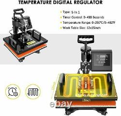 15x12 5 in 1 Combo Heat Press Transfer Machine Sublimation Swing DIY T-shirts/