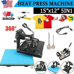 15x12 5in1 Heat Press Machine Digital Transfer Sublimation T-Shirt Mug Hat USA
