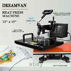 15x12 8 IN 1 T-Shirt Heat Press Printing Machine Swing Away Sublimation Hat'/