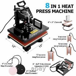 15x12 8 in 1 T-Shirt Heat Press Machine Transfer Sublimation Mug Hat Plate