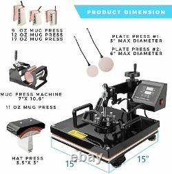 15x15Heat Press Machine 5 in 1 T-Shirt Digital Transfer Sublimation Mug Hat New