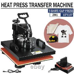 15x15 2IN1 Combo Heat Press Transfer Machine T-Shirt Cap Hat Sublimation US