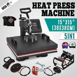 15x15 5IN1 Combo T-Shirt Heat Press Machine Clamshell Digital DIY Printer