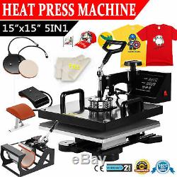 15x15 5 in 1 Heat Press Machine Digital Transfer Sublimation T-Shirt Mug Hat