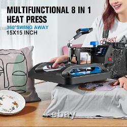 15x15 8 in 1 Heat Press Machine+30oz tumbler Press Sublimation T-Shirt Mug Hat