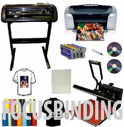 15x15 Heat Press, 28 Vinyl Plotter Cutter Printer Ink Kit Tshirt Startup Bundle