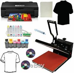 15x15 Heat Press, Epson 1430 Wireless Wide Printer, CIS, Dye Ink, Heat Press Tshirt