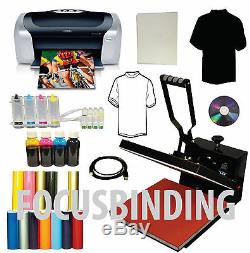 15x15 Heat Press Printer CISS Dye Ink Transfer Tshirts PU Vinyl Start-up Bundle