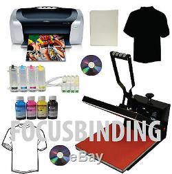 15x15 Heat Press, Printer, CISS, Ink Refills Transfer Paper Tshirt Start-up Bundle