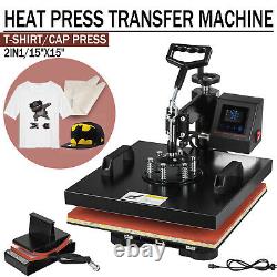 2IN1 LED Heat Press Machine 15X15 Combo Digital Transfer Sublimation T-Shirt/Hat