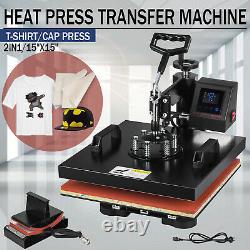 2 in 1 15''x15'' Digital Heat Press Machine LED Transfer Sublimation T-Shirt Hat