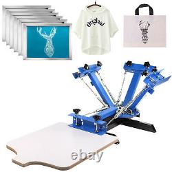 4 Color 1 Station Silk Screen Printing Machine 6 Pcs 110 Mesh T-Shirt Press Kit