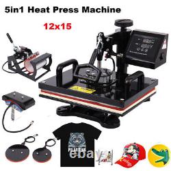 5IN1 Combo Heat Press Machine 12x15 Sublimation Transfer T-Shirt Mug Plate