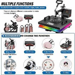 5IN1 Combo Heat Press Machine 15x15 Sublimation Transfer T-Shirt Mug Plate Hat