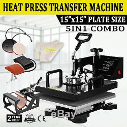 5IN1 Combo T-Shirt Heat Press Transfer 15x15 Pressing Machine Cap Swing Away