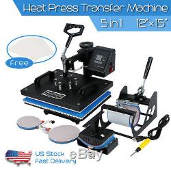 5IN1 Combo T-shirt Heat Press Transfer Machine Sublimation Swing Away free paper