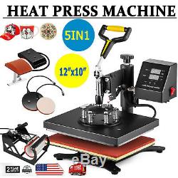 5In1 Digital Heat Press Machine Sublimation T-Shirt Mug Plate Hat Printer 12x10