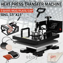5 IN 1 Combo T-Shirt Heat Press Transfer 15x15 Printing Machine Swing Away Hat