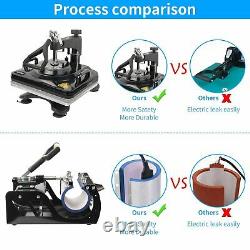 5 in1 Heat Press Machine Dual-tube Heating T-shirt Mug Plate Hat Black 12''x15'