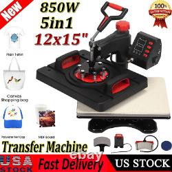 5-in-1 12x15 Heat Transfer Machine Hot Stamping Presser T-Shirt Mug Cup Hat DIY