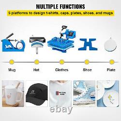 5 in 1 Heat Press 12x15 Sublimation Swing Away Shoes/T-Shirt/Plate/Hat/Mug