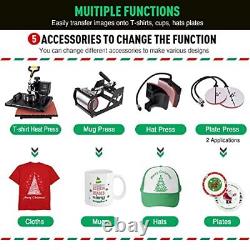 5 in 1 Heat Press Machine 12x15 inch 360-Degree Swing Away Digital T Shirt Pr