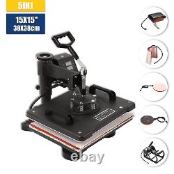 5 in 1 Heat Press Machine Digital Transfer Sublimation T-Shirt Hat 15x15