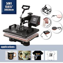 5 in 1 Heat Press Machine Digital Transfer Sublimation T-Shirt Hat 15x15