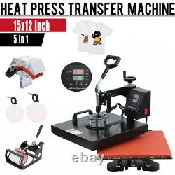 5 in 1 Heat Press Machine Swing Away Digital Sublimation T-Shirt /Mug/Plate Hat