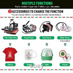 5 in 1 Heat Press Machine Swing Away Digital Sublimation T-Shirt /Mug/Plate Hat