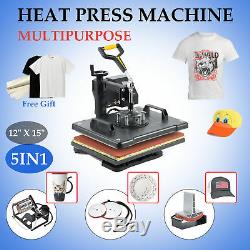 5 in 1 Heat Press Machine Swing Away Digital Sublimation T-shirt Mug Plate Hat
