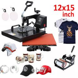 5 in 1 Heat Press Machine Swing Away Digital Transfer T-Shirt Mug Hat 12x15