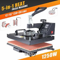 5-in-1 Heat Press Machine Swing Away Digital Transfer T-Shirt Mug Hat 12x15