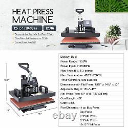 5-in-1 Heat Press Machine Swing Away Digital Transfer T-Shirt Mug Hat 12x15
