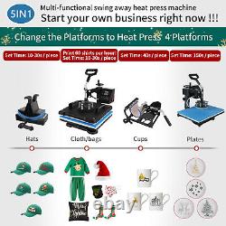 5 in 1 Heat Press Machine Swing Away Digital Transfer T-Shirt Mug Hat 15x15