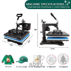 5 in 1 Heat Press Machine Swing Away Digital Transfer T-Shirt Mug Hat 15x15