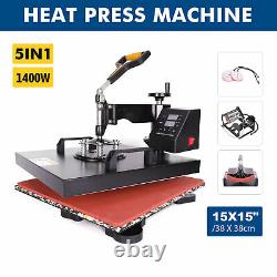 5 in 1 Heat Press Machine Swing Away T-Shirt Mug Hat 15x15 Digital Transfer