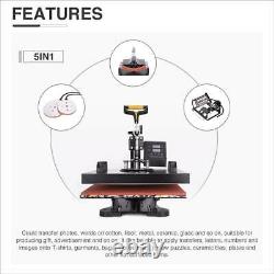 5 in 1 Heat Press Machine Swing Away T-Shirt Mug Hat 15x15 Digital Transfer