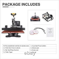 5 in 1 Heat Press Machine Swing Away T-Shirt Mug Hat 15x15 Digital Transfer