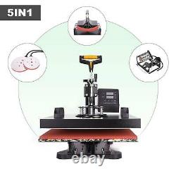 5 in 1 Heat Press Machine Swing Away T-Shirt Mug Hat 15x15 Digital Transfer