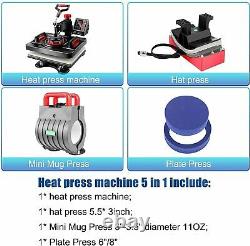 5-in-1 Swing Away Clamshell Printing Sublimation Heat Press Transfer T-Shirts US