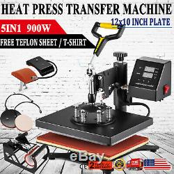 5 in 1 T-Shirt Heat Press Machine Mug Coaster Hat Sublimation Printing 12x10