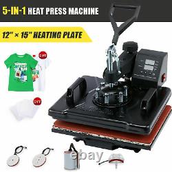 5-in-1 T Shirt Heat Press Machine w 12x15 Heat Pad for Shirts Cups Plates More